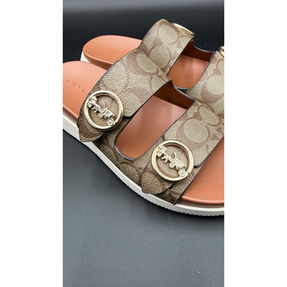 Coach Irene Signature Canvas Platform Slide Sandals Brown Tan G5137 Womens 8B - Picture 3 of 10